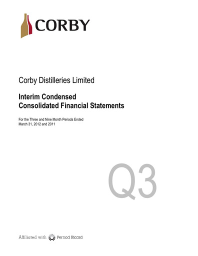 Thumbnail Corby Spirit and Wine Financial Statement 2012-q3