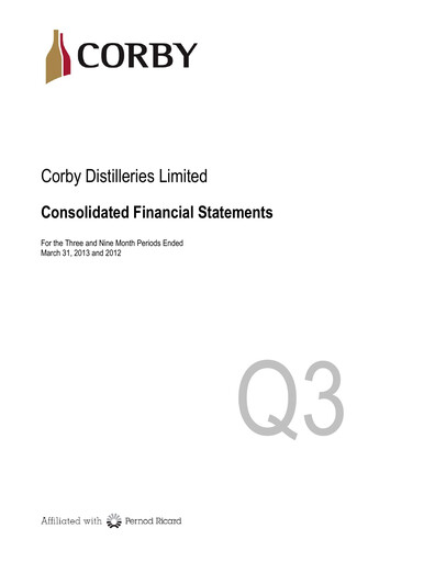 Vorschaubild Corby Spirit and Wine Finanzmitteilung 2013-q3