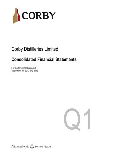 Miniature Corby Spirit and Wine Bilan financier 2014-q1