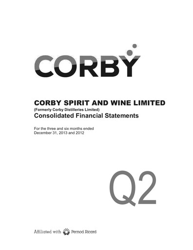 Miniature Corby Spirit and Wine Bilan financier 2014-q2