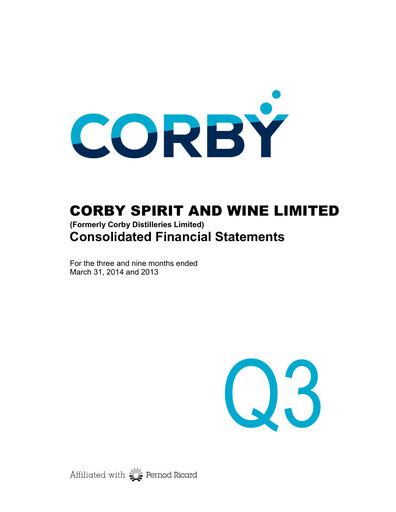 Miniature Corby Spirit and Wine Bilan financier 2014-q3