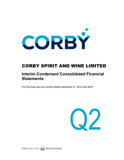 Miniature Corby Spirit and Wine Bilan financier 2015-q2