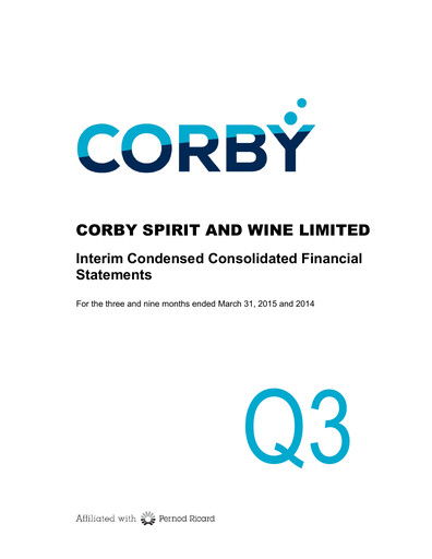 Miniature Corby Spirit and Wine Bilan financier 2015-q3