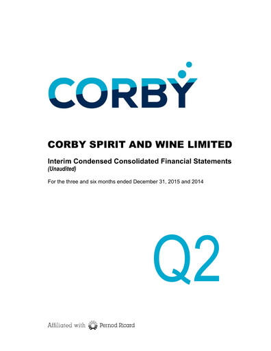Miniature Corby Spirit and Wine Bilan financier 2016-q2