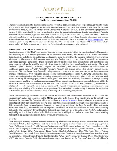 Miniature Andrew Peller
 Rapport trimestriel fy2026-q1