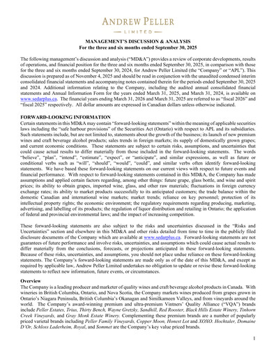 Miniature Andrew Peller
 Rapport trimestriel fy2026-q2