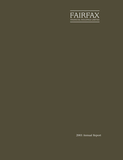 Thumbnail Fairfax Financial
 Annual Report 2003