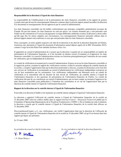 Vorschaubild Fairfax Financial
 Jahresbericht 2005