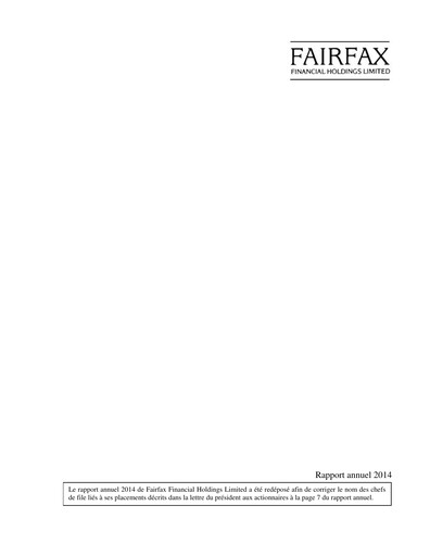 Vorschaubild Fairfax Financial
 Jahresbericht 2014
