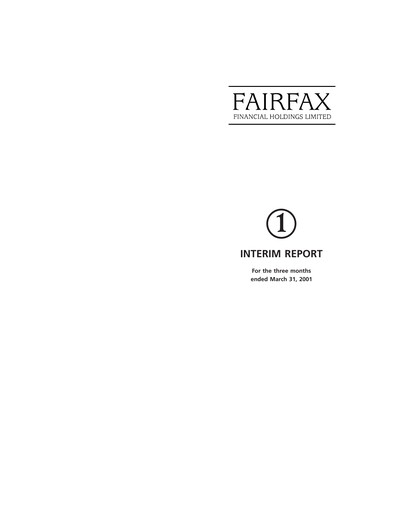 Thumbnail Fairfax Financial
 Quarterly Report 2001-q1