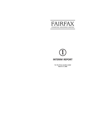 Thumbnail Fairfax Financial
 Quarterly Report 2006-q1
