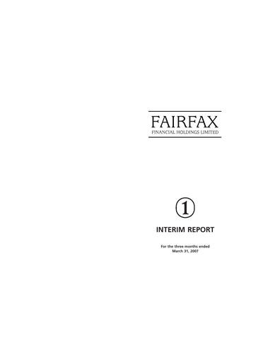 Thumbnail Fairfax Financial
 Quarterly Report 2007-q1