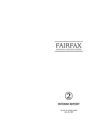 Thumbnail Fairfax Financial
 Quarterly Report 2007-q2