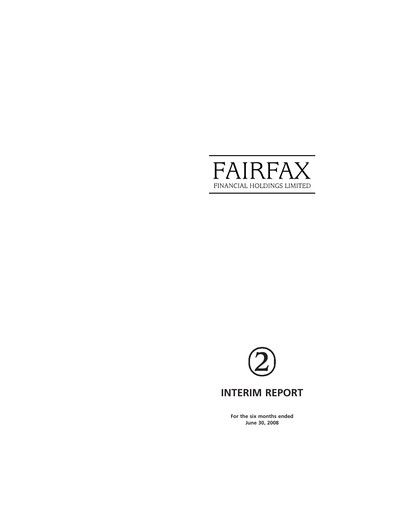 Thumbnail Fairfax Financial
 Quarterly Report 2008-q2