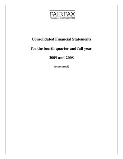 Thumbnail Fairfax Financial
 Quarterly Report 2009-q4