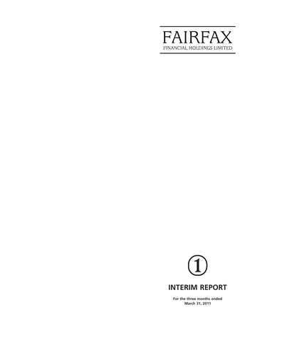 Thumbnail Fairfax Financial
 Quarterly Report 2011-q1