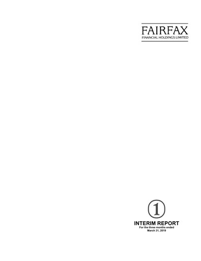 Thumbnail Fairfax Financial
 Quarterly Report 2019-q1