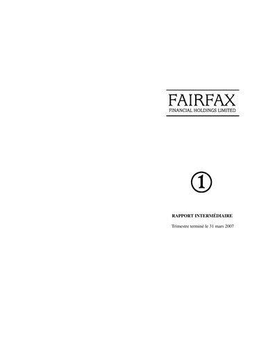 Thumbnail Fairfax Financial
 Quarterly Report 2007-q1