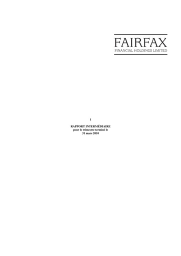 Thumbnail Fairfax Financial
 Quarterly Report 2010-q1