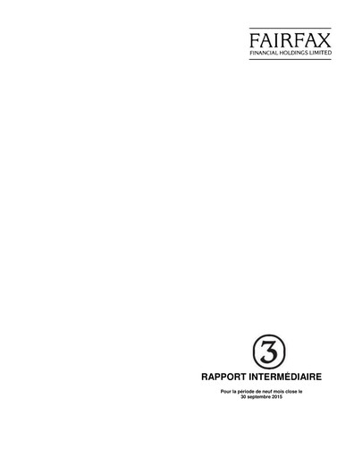 Thumbnail Fairfax Financial
 Quarterly Report 2015-q3