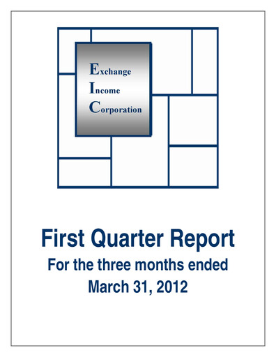 Thumbnail Exchange Income Corporation Quarterly Report 2012-q1