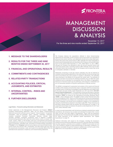 Thumbnail Frontera Energy Quarterly Report 2017-q3