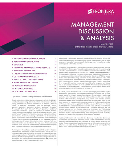 Thumbnail Frontera Energy Quarterly Report 2018-q1