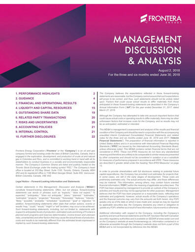 Thumbnail Frontera Energy Quarterly Report 2018-q2