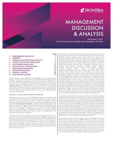 Thumbnail Frontera Energy Quarterly Report 2020-q3