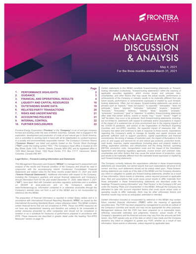 Thumbnail Frontera Energy Quarterly Report 2021-q1