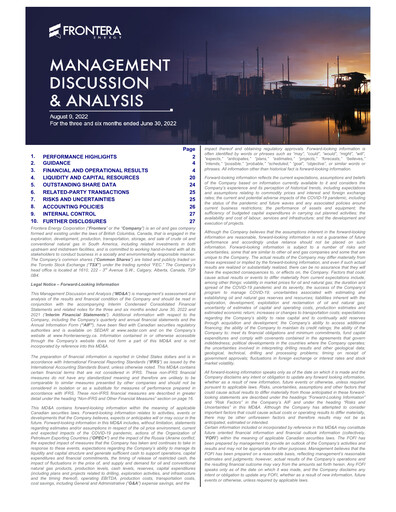 Thumbnail Frontera Energy Quarterly Report 2022-q2