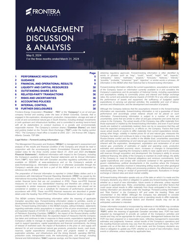 Thumbnail Frontera Energy Quarterly Report 2024-q1