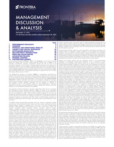 Thumbnail Frontera Energy Quarterly Report 2025-q3