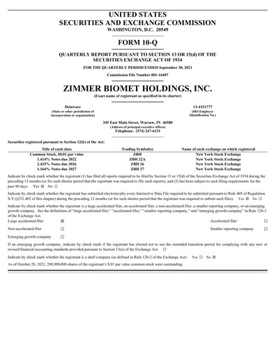 Thumbnail Zimmer Biomet Quarterly Report 2021-q3