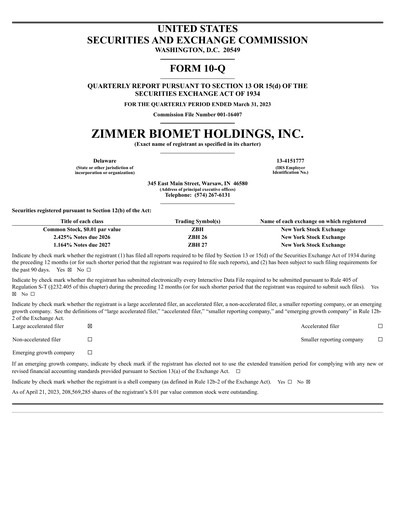Thumbnail Zimmer Biomet Quarterly Report 2023-q1