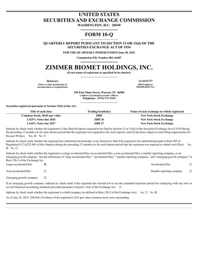 Thumbnail Zimmer Biomet Quarterly Report 2023-q2