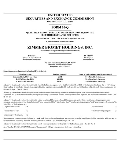 Thumbnail Zimmer Biomet Quarterly Report 2024-q3