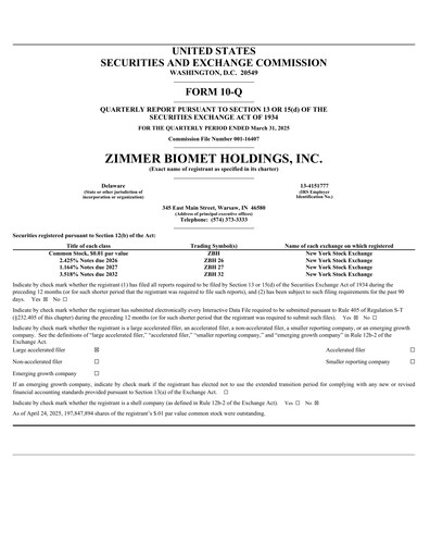 Thumbnail Zimmer Biomet Quarterly Report 2025-q1