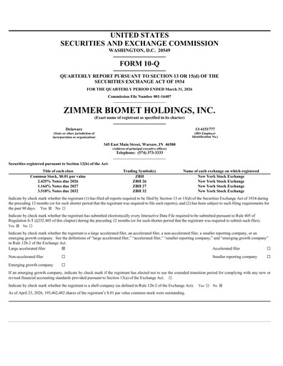 Thumbnail Zimmer Biomet Quarterly Report 2026-q1