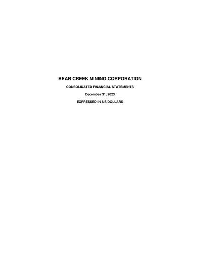 Miniature Bear Creek Mining Bilan financier 2023