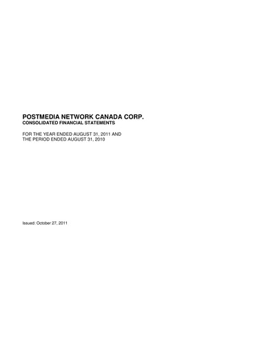 Thumbnail Postmedia Network Canada Financial Statement 2011