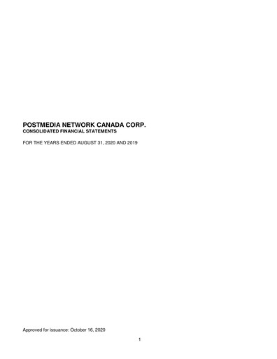Thumbnail Postmedia Network Canada Financial Statement 2020