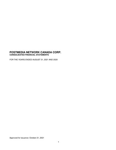 Thumbnail Postmedia Network Canada Financial Statement 2021