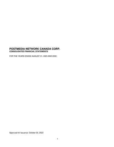 Thumbnail Postmedia Network Canada Financial Statement 2023