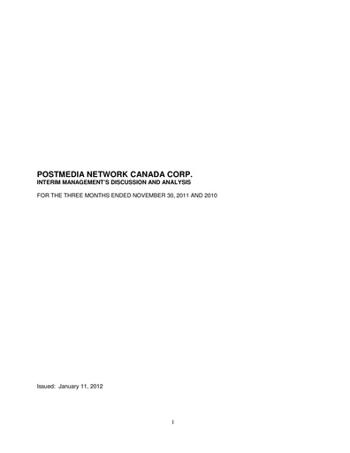 Thumbnail Postmedia Network Canada Quarterly Report 2012-q1