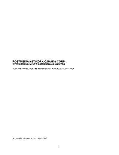 Thumbnail Postmedia Network Canada Quarterly Report 2015-q1