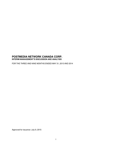 Thumbnail Postmedia Network Canada Quarterly Report 2015-q3
