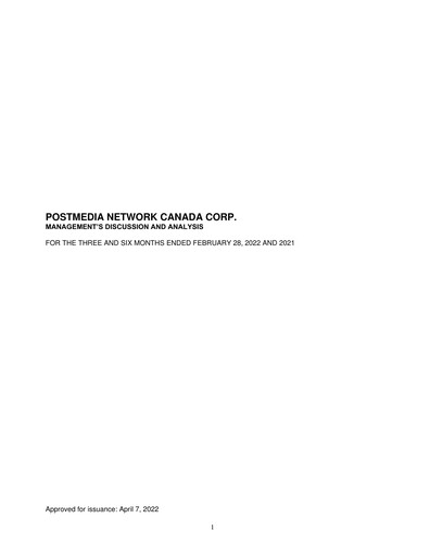 Thumbnail Postmedia Network Canada Quarterly Report 2022-q2