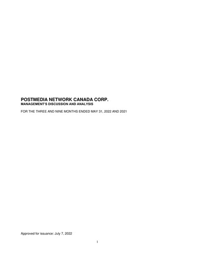 Thumbnail Postmedia Network Canada Quarterly Report 2022-q3