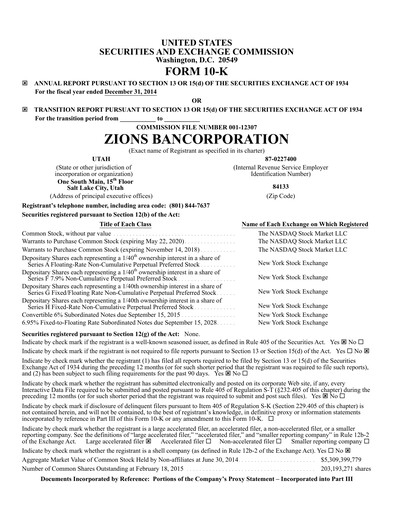 Thumbnail Zions Bancorporation
 Financial Report 2014